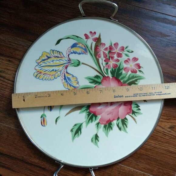 Vintage Cake Plate Platter Round Floral Porcelain Ceramic Tray with Handles - Picture 9 of 11